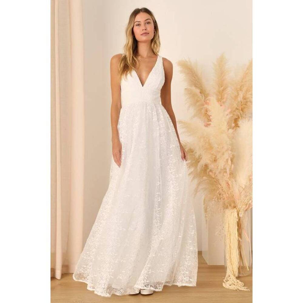 Lulus Sweetest Beloved White Mesh Embroidered Sleeveless Maxi Dress - Size S